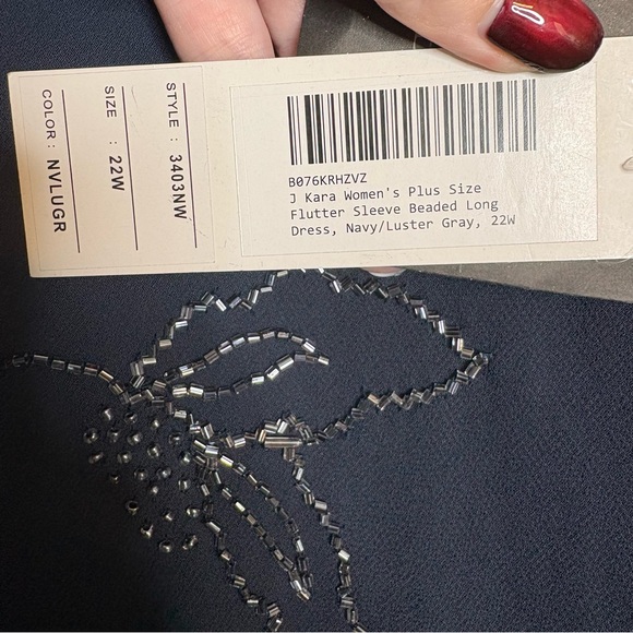 NEW J Kara Navy Silver Beaded Long Dress Mother of the Bride Gown Size 22W - Picture 7 of 9